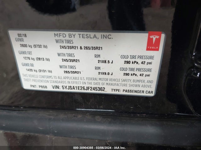 Tesla Model S 100d/75d/p100d 2018 5YJSA1E26JF245362 Image 9