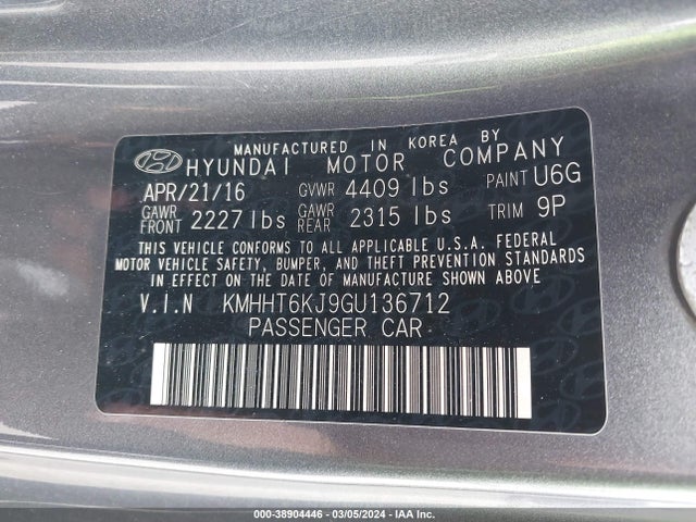 Hyundai Genesis 3.8 Base 2016 KMHHT6KJ9GU136712 Image 9
