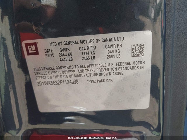 Chevrolet Impala Limited Ls 2015 2G1WA5E32F1134098 Image 9
