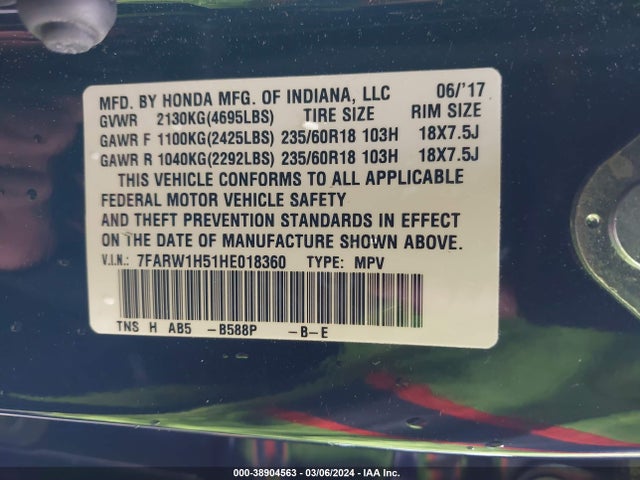 Honda CR-V EX 2017 7FARW1H51HE018360 Image 9