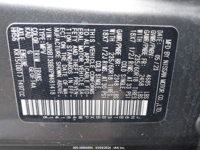 JN8BT3BBXPW481418 Nissan Rogue Sv Intelligent Awd