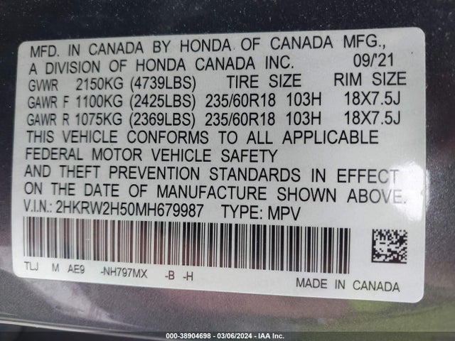 Honda Cr-v Awd Ex 2021 2HKRW2H50MH679987 Image 9