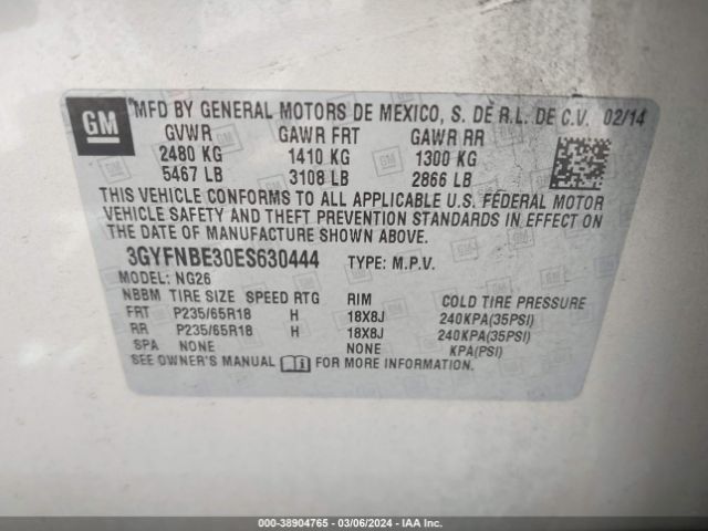 3GYFNBE30ES630444 Cadillac Srx Luxury Collection