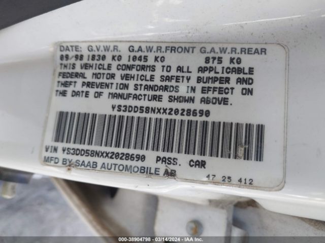 1999 SAAB 9-3 YS3DD58NXX2028690 Photo 8