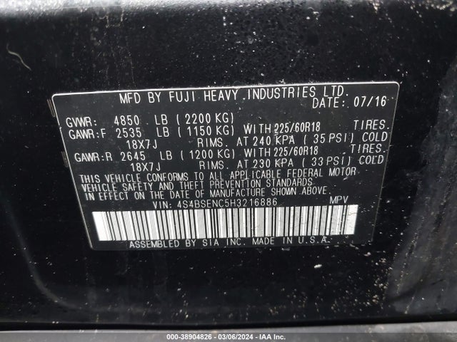 Subaru Outback 3.6r Limited 2017 4S4BSENC5H3216886 Image 9