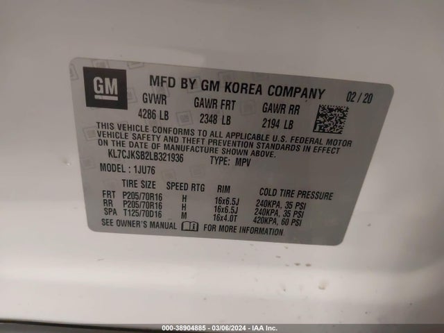 Chevrolet Trax Fwd Ls 2020 KL7CJKSB2LB321936 Image 9