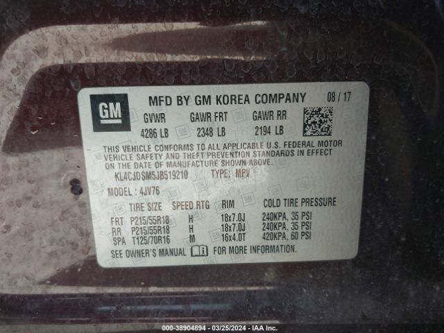 KL4CJDSM5JB519210 Buick Encore Premium