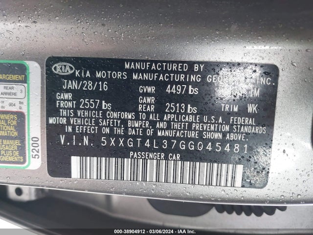 KIA Optima Lx 2016 5XXGT4L37GG045481 Image 9