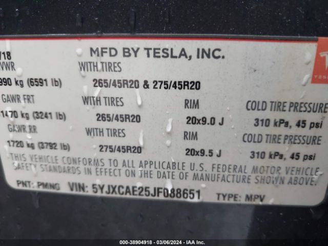 5YJXCAE25JF088651 Tesla Model X 100d/75d/p100d