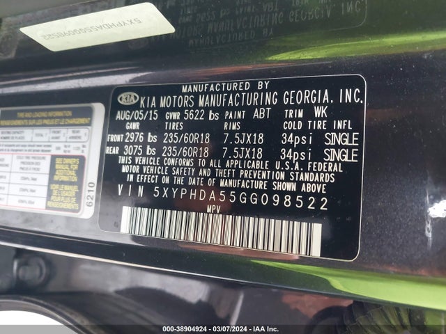 KIA Sorento 3.3l Ex 2016 5XYPHDA55GG098522 Image 9