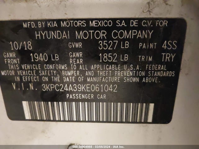Hyundai Accent Sel 2019 3KPC24A39KE061042 Image 9