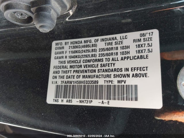 Honda CR-V EX 2017 7FARW1H59HE033589 Image 9