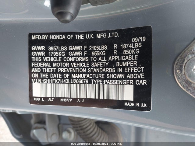 Honda Civic Sport 2020 SHHFK7H43LU206079 Image 9