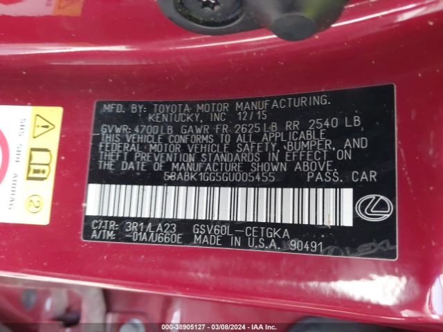 58ABK1GG5GU005455 Lexus ES 350