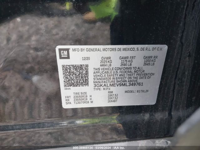 3GKALMEV9ML349761 GMC Terrain Fwd Sle