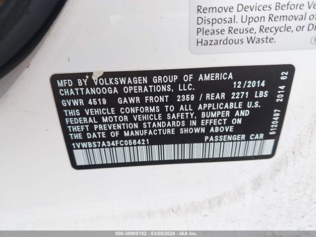 1VWBS7A34FC056421 Volkswagen Passat 1.8t Se