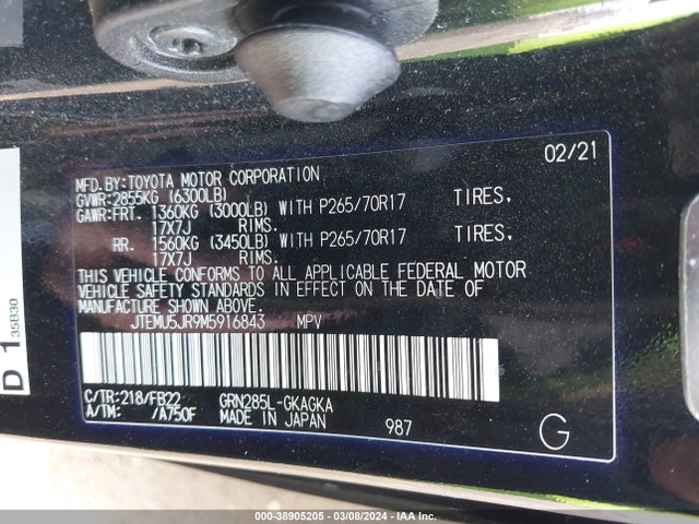 Toyota 4RUNNER SR5 2021 JTEMU5JR9M5916843 Image 9