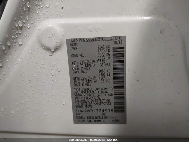 Nissan Rogue Sl 2019 5N1AT2MV7KC724598 Image 9