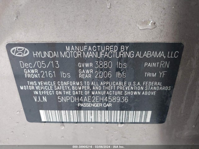 Hyundai ELANTRA SE 2014 5NPDH4AE2EH458936 Image 9