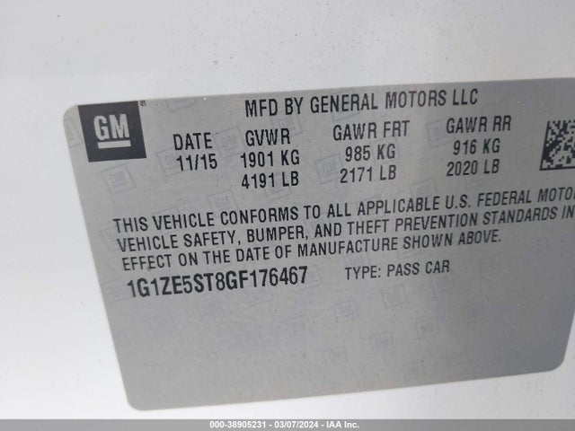 Chevrolet MALIBU 1LT 2016 1G1ZE5ST8GF176467 Image 9