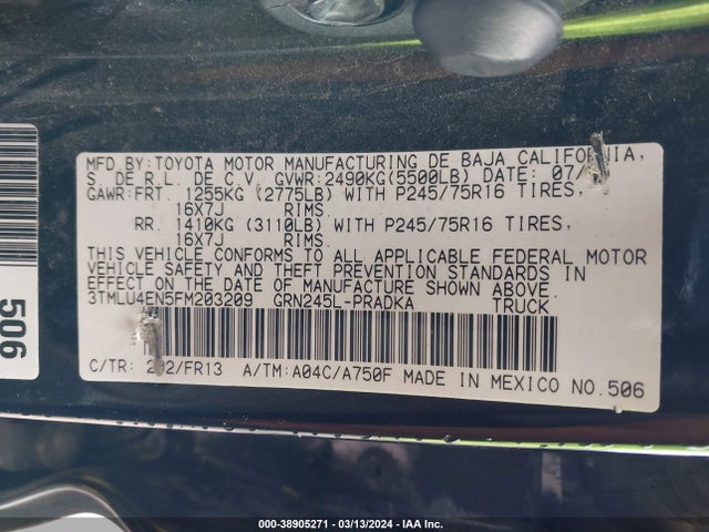 Toyota Tacoma Base V6 2015 3TMLU4EN5FM203209 Image 9