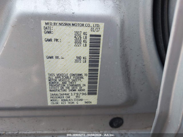 Nissan Altima 2.5 Sl 2017 1N4AL3AP4HC179796 Image 9