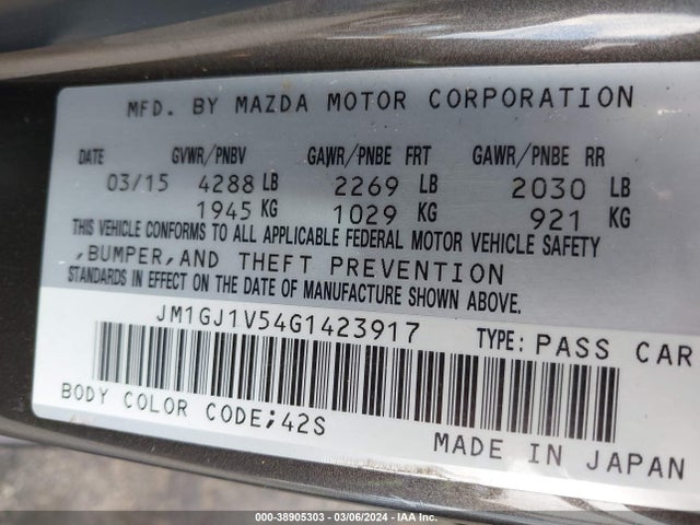 JM1GJ1V54G1423917 Mazda Mazda6 I Touring
