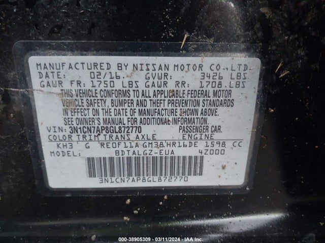 Nissan Versa 1.6 Sl 2016 3N1CN7AP8GL872770 Image 7