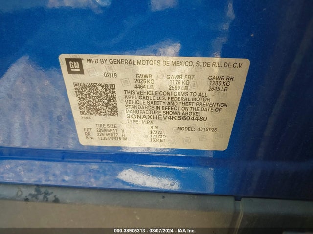 Chevrolet EQUINOX LS 2019 3GNAXHEV4KS604480 Image 9