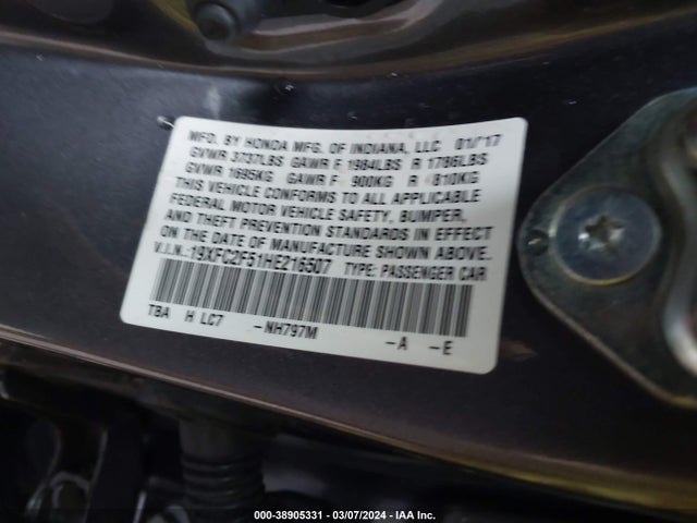 Honda Civic Lx 2017 19XFC2F51HE216507 Image 9