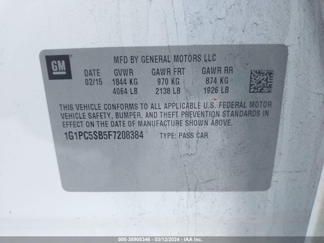 Chevrolet Cruze 1lt Auto 2015 1G1PC5SB5F7208384 Image 9