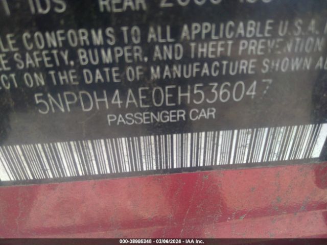 5NPDH4AE0EH536047 Hyundai ELANTRA SE