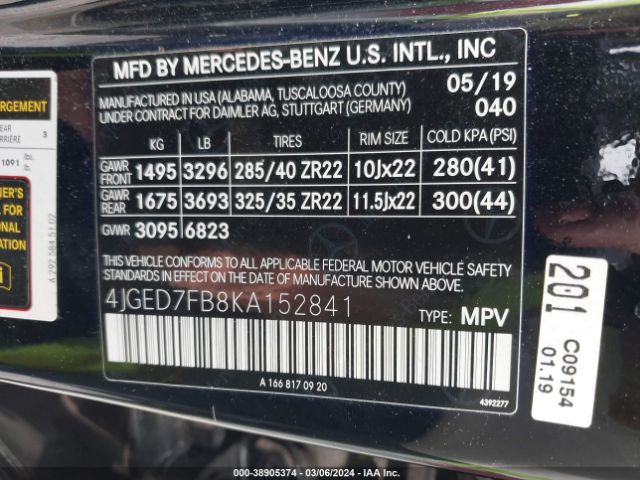 4JGED7FB8KA152841 Mercedes-Benz Amg Gle 63 Coupe S 4matic
