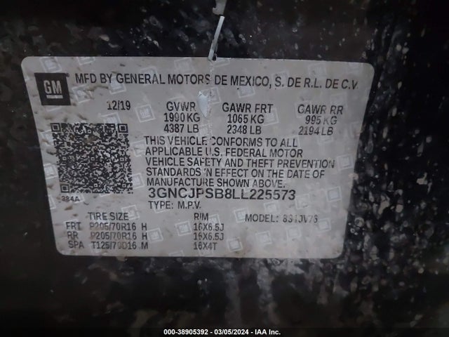 Chevrolet Trax Awd Lt 2020 3GNCJPSB8LL225573 Image 9