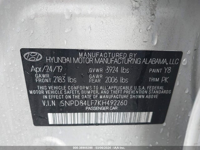 Hyundai ELANTRA SEL 2019 5NPD84LF7KH492260 Image 9