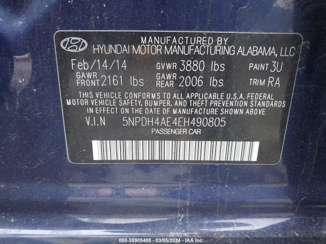 Hyundai ELANTRA SE 2014 5NPDH4AE4EH490805 Image 9