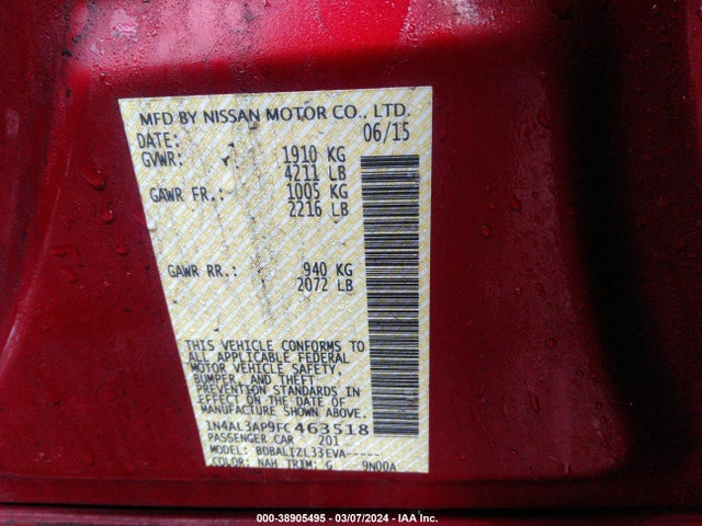 Nissan Altima 2.5 Sv 2015 1N4AL3AP9FC463518 Image 9