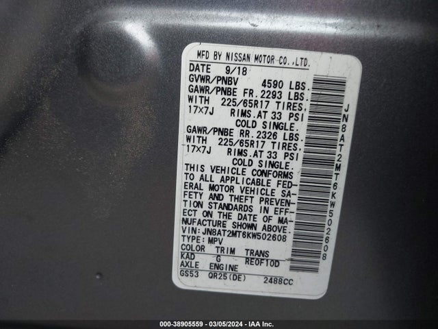 Nissan ROGUE S 2019 JN8AT2MT6KW502608 Image 9