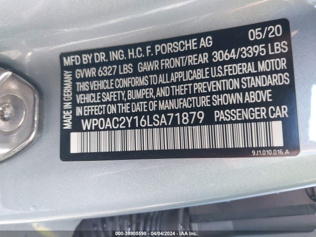 2020 PORSCHE TAYCAN WP0AC2Y16LSA71879 Photo 8