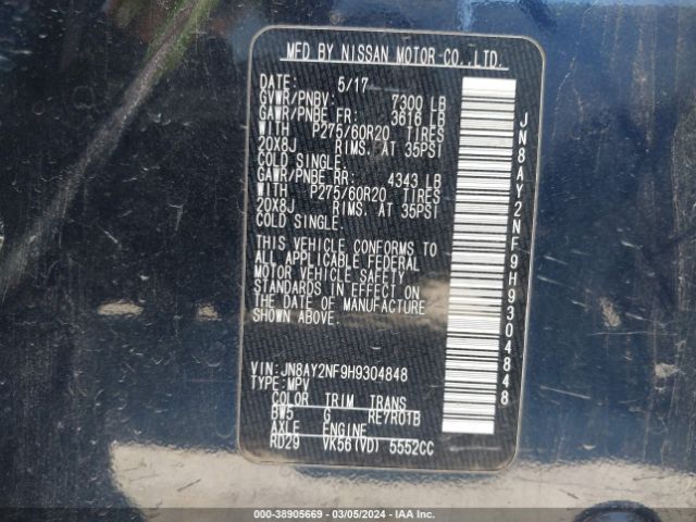 JN8AY2NF9H9304848 Nissan Armada Platinum