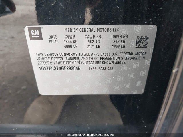 Chevrolet MALIBU 1LT 2016 1G1ZE5ST4GF292846 Image 9