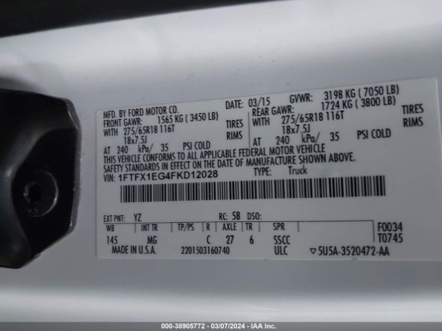 1FTFX1EG4FKD12028 Ford F-150 Xlt