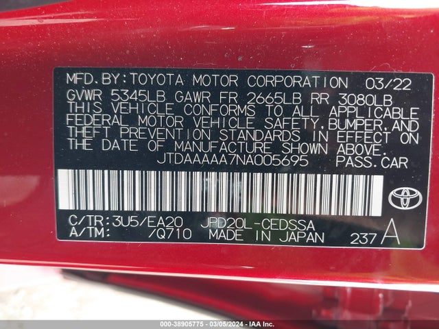 Toyota Mirai Xle 2022 JTDAAAAA7NA005695 Image 9