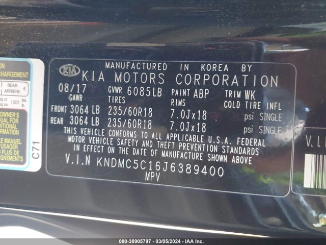 KIA SEDONA EX 2018 KNDMC5C16J6389400 Image 9