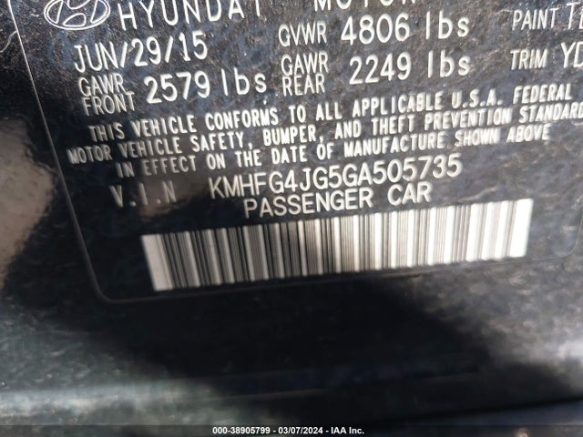 Hyundai AZERA 2016 KMHFG4JG5GA505735 Image 9