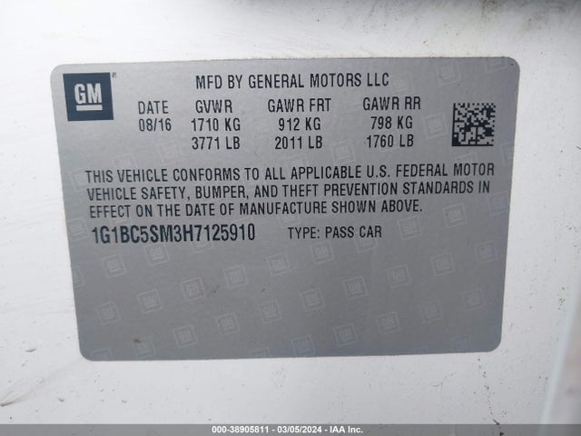 Chevrolet Cruze Ls Auto 2017 1G1BC5SM3H7125910 Image 9