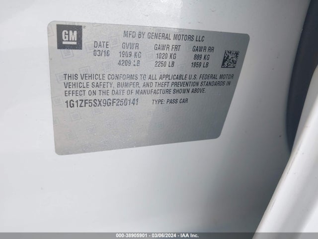 Chevrolet MALIBU 2LT 2016 1G1ZF5SX9GF250141 Image 9
