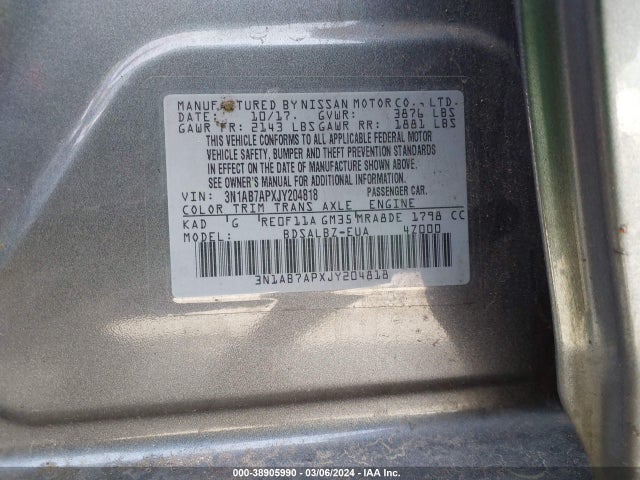 Nissan SENTRA S 2018 3N1AB7APXJY204818 Image 9