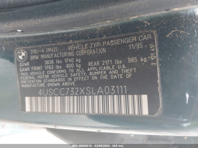 1995 BMW 318 I VIN: 4USCC732XSLA03111
