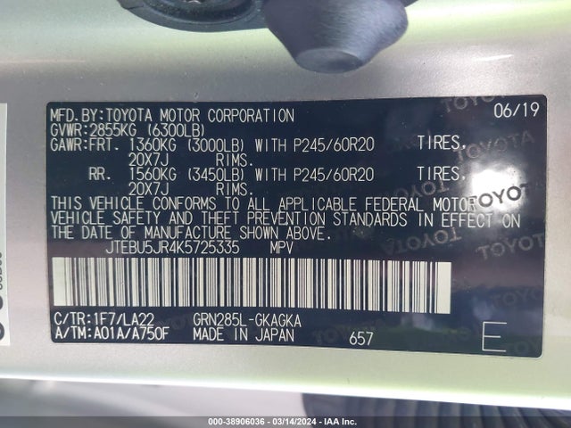 Toyota 4runner Limited 2019 JTEBU5JR4K5725335 Image 9